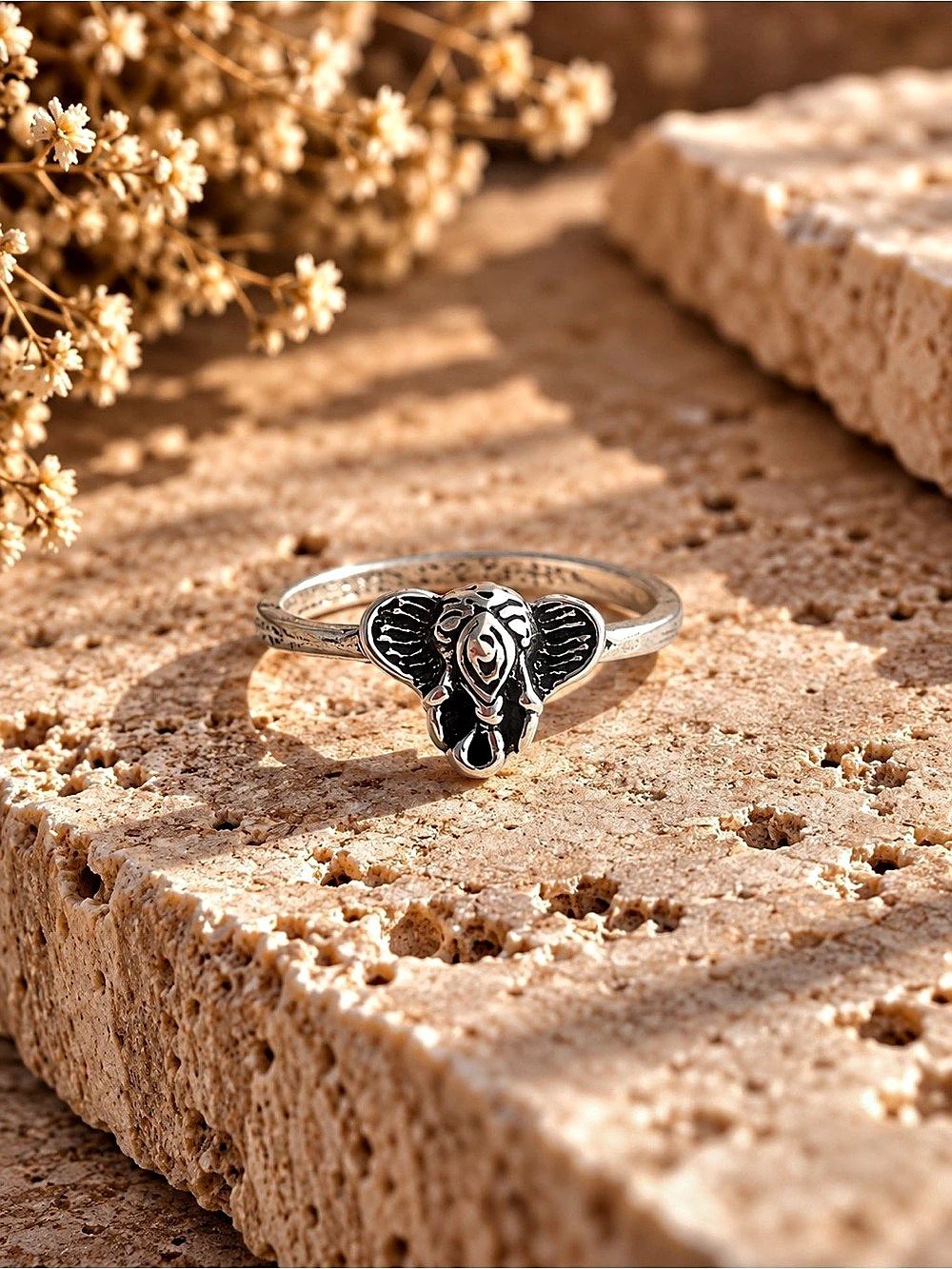 Elephant Ring in Silver & Black tone